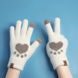 Bonitos guantes de invierno para niñas en blanco y gris a la moda