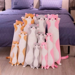 Juego de 11 almohadas con forma de gato marrón, gris y rosa