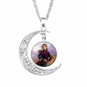 Collar de plata con colgante de luna y retrato de Ana, la Reina de las Nieves