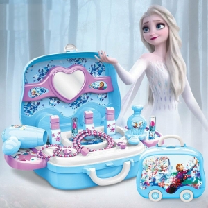 Caja de cosméticos Elsa y Anna para niñas, azul y rosa.