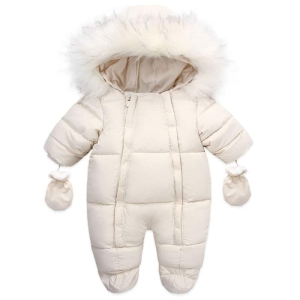 Traje de piloto de algodón para niña con capucha de piel y gan