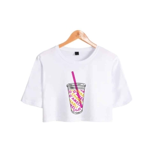 Camiseta crop-top ligera con estampado de imagen de cristal para niñas