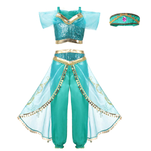 Disfraz de princesa Jasmine para niñas con fondo blanco
