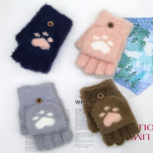 Guantes con estampado de gato para niñas en varios colores
