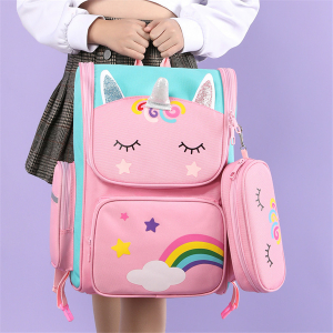Mochila unicornio con estuche llavero rosa para niñas
