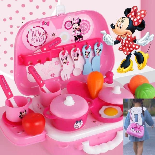 Kit de cocina Minnie Mouse para niñas, completo en una caja, colores rosa, naranja y rosa