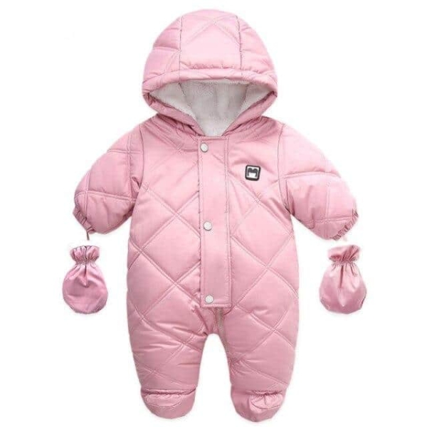 Mono rosa de manga larga para niña con guantes integrados