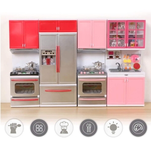 2 muebles de cocina para casa de muñecas rojos y rosas