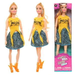 Muñeca estilo Barbie con ropa estampada de gato para niñas a la moda con caja