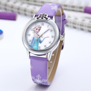 Reloj Elsa Snow Queen púrpura de strass para niñas a la moda