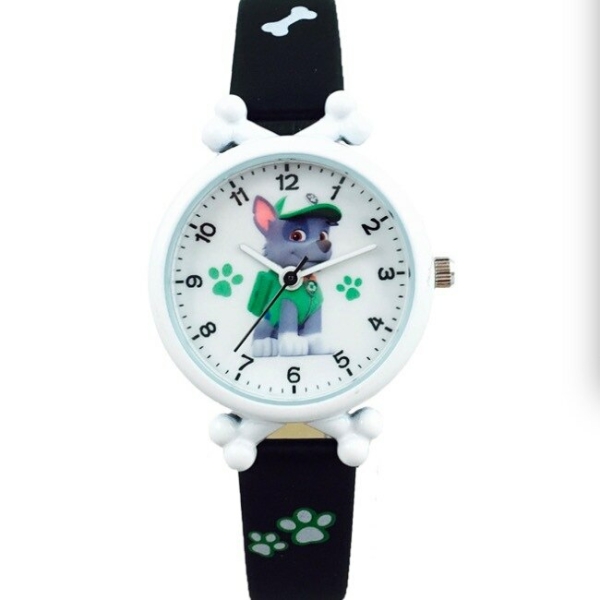 Reloj Rocky Patrol para niñas en blanco y negro con una foto de Pat Patrol en el interior