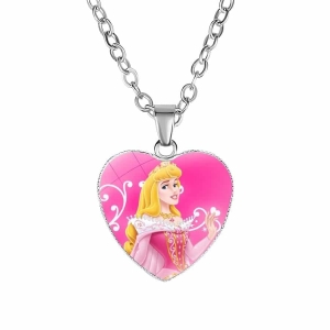 Collar colgante corazón con imagen de princesa rosa para niñas