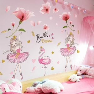 Adhesivo mural para la decoración del dormitorio de una niña rosa a la moda