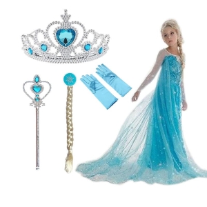 Vestido de cosplay Elsa de niña a la moda con corona completa