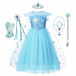 Vestido de Princesa Elsa Reina de las Nieves para niña con accesorios completos