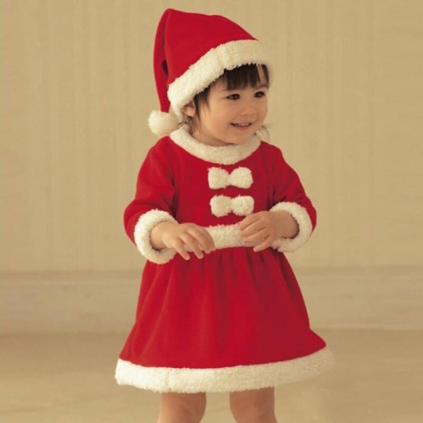 Vestido completo de Navidad rojo y blanco para niña