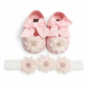 Bailarina de moda para niñas rosa y blanca con pajarita y flor