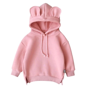 Sudadera con capucha de moda para niña con orejas de oso rosa