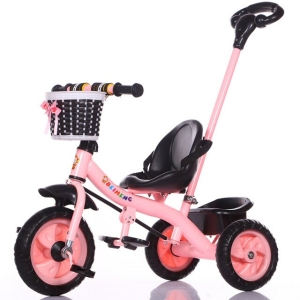Triciclo de colores para niñas rosa con fondo blanco
