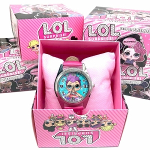 Reloj analógico rosa de dibujos animados para chicas a la moda en caja