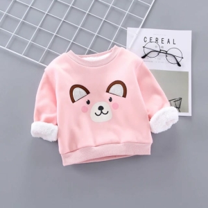 Suave y cálido jersey rosa de piel de perro para niña con accesorios
