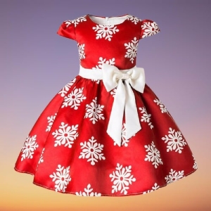 Vestido de princesa rojo de moda con copos de nieve para niñas
