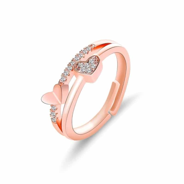 Anillo de corazón ajustable para niñas con perlas en el interior