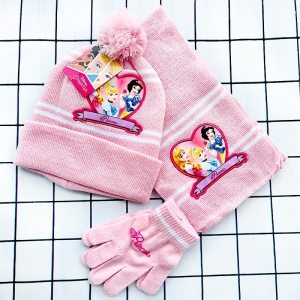 Juego de guantes y bufanda de felpa rosa de princesa Disney para niñas