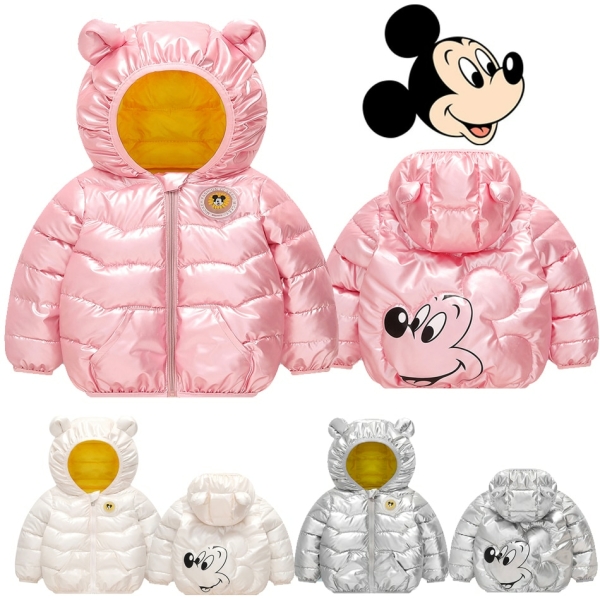 Chaqueta acolchada de plumón con capucha y luz LED para niñas en varios colores