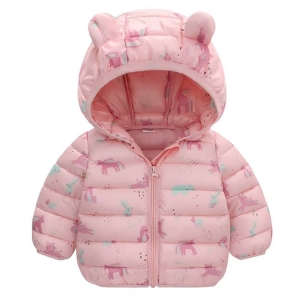 Chaqueta de plumón con capucha y orejas de oso para niñas, colores rosas, muy cómoda.