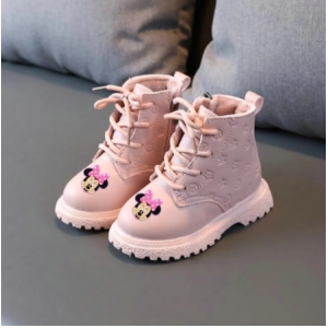 Casual Minnie botas de invierno de cuero para niñas de moda rosa