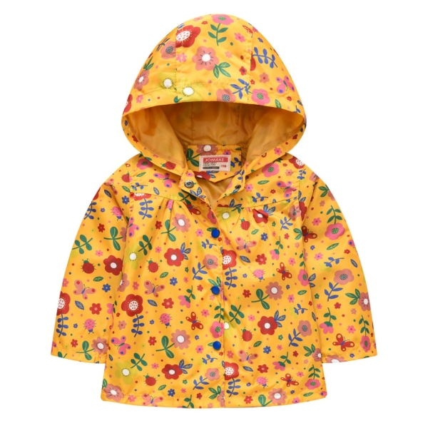 Chaqueta con capucha de niña con estampado floral amarillo