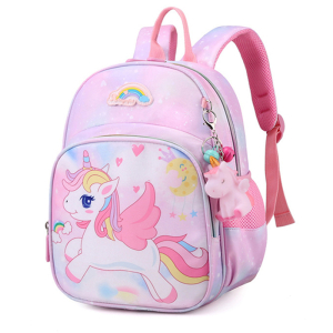 Mochila de niña rosa con diseño de unicornio alado multicolor