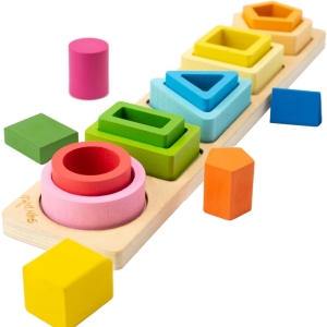 Juguetes Montessori de madera para niños, coloreados con fondo blanco