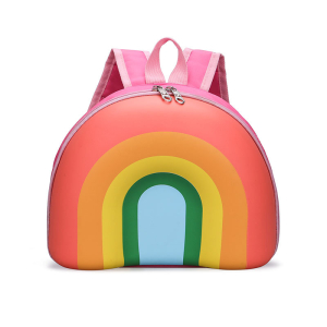 Mochila de guardería para niñas impermeable y transpirable de color arco iris con asas rosas