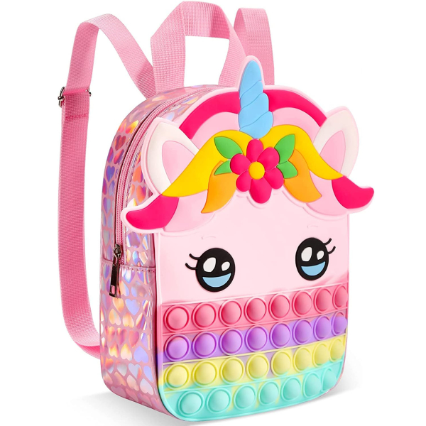 Mochila unicornio rosa para niñas de guardería con efectos multicolores