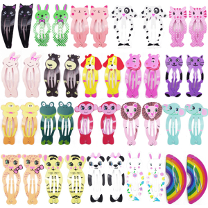 Pinzas para el pelo de animales de 30 piezas para niñas en negro, verde, rosa, blanco, morado y arco iris