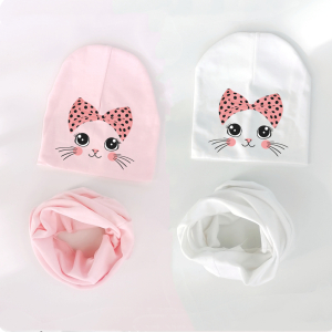 Dos gorros de algodón con pañuelo para bebé niña, blanco y rosa
