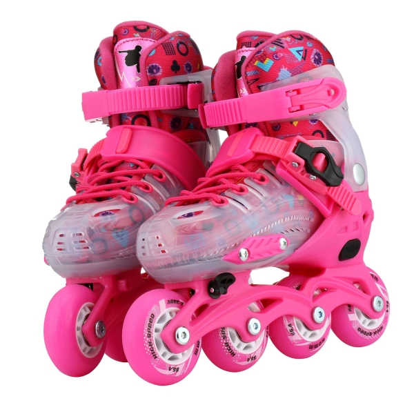 89305-ir6pgk.jpg Patines rosas con diseños originales para niñas sobre fondo blanco