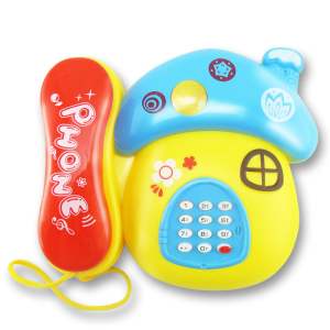 Teléfono de juguete con forma de casa para niñas con fondo blanco