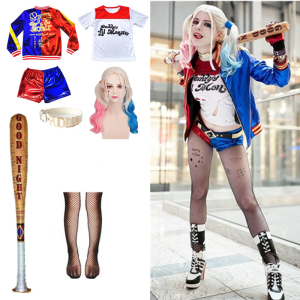 Disfraz de Harley Quinn con bate de béisbol para niña. Buena calidad y muy de moda