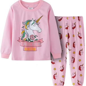 Pijama rosa con estampado de unicornios, camiseta de manga larga y pantalón
