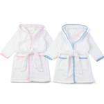 2 albornoces de rizo blanco con azul o rosa al lado