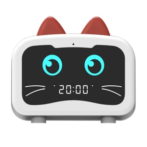 Radio reloj bluetooth portátil con orejas de gato para niñas con fondo blanco