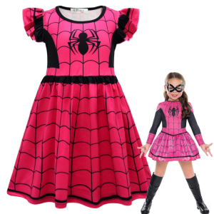 Disfraz de Spiderman rosa para niñas con fondo blanco