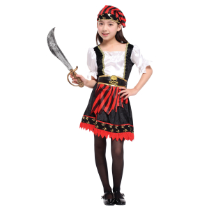 Disfraz de pirata de niña con fondo blanco