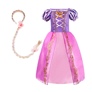 Disfraz de Rapunzel para niña, morado y rosa. Buena calidad y muy a la moda.