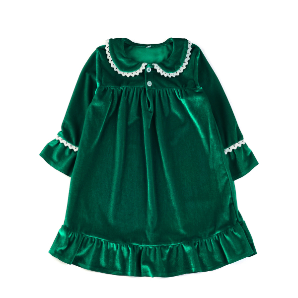 Vestido de volantes de terciopelo verde para niña